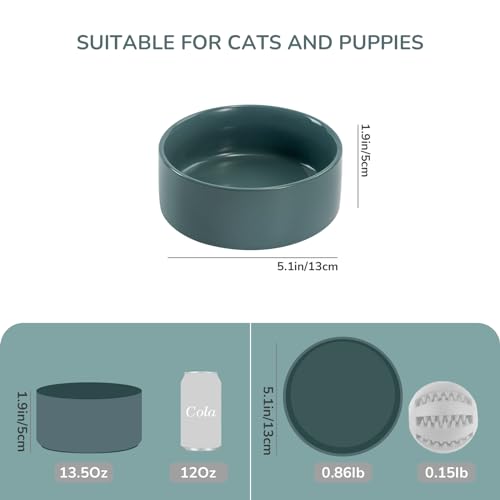 SPUNKYJUNKY 13.5OZ Ceramic Dog and Cat Bowl, Modern Cute Weighted Food Water Bowl for Replacement Light Green (2 Pack) - color: Light Green, size: 1.7 CUPS × 2