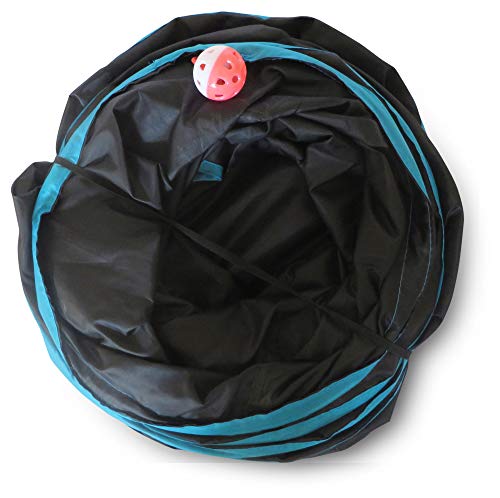 Feline Ruff Premium 3 Way Cat Tunnel. Extra Large 12 Inch Diameter and Extra Long. A Big Collapsible Play Toy. Wide Pet Tunnel Tube for Other Pets Too! - color: Black/Blue