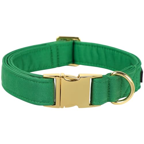 Maca Bates Christmas Green Basic Dog Collar for Small Boy Girl Dogs,Solid Pattern, Soft Adjustable Durable Collars Winter for Male Female Puppy with Meatl Buckle - color: Christmas-Grass green, size: S