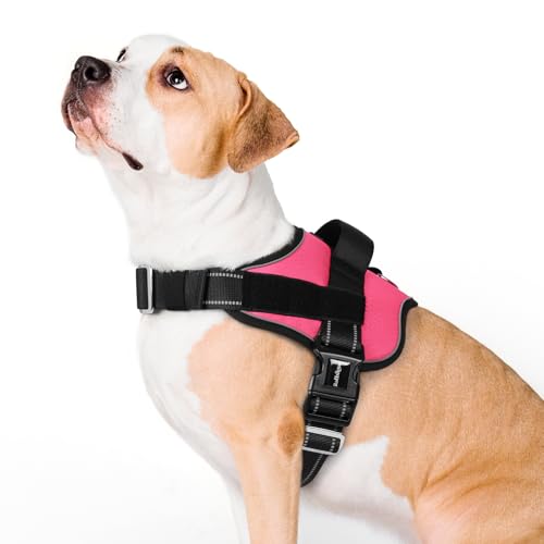 rabbitgoo Dog Harness for Large, Easy On Pet Vest with One Buckle, No Pull Adjustable Service Harness with D-Ring & Handle, Reflective for Safety Walking, Training, Pink, L - color: Pink, size: Large
