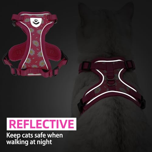 PUPTECK Cat Harness and Leash Set Escape Proof Reflective Cat Walking Harness Adjustable Soft Breathable Mesh Vest for Small Pets, Fuchsia Dasiy, S - color: Fuchsia Daisy, size: S (NECK 9.5"-11", CHEST 13"-16")