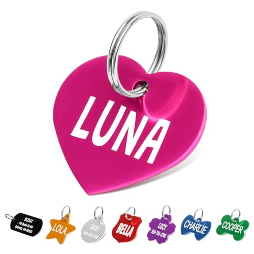 GoTags Pet ID Personalized Pet Tags for Dogs and Cats. Front & Backside Engraving and Sizes. Anodized Aluminum. Heart Shape Regular.,Assorted,Heart Regular - size: Regular, style: Heart