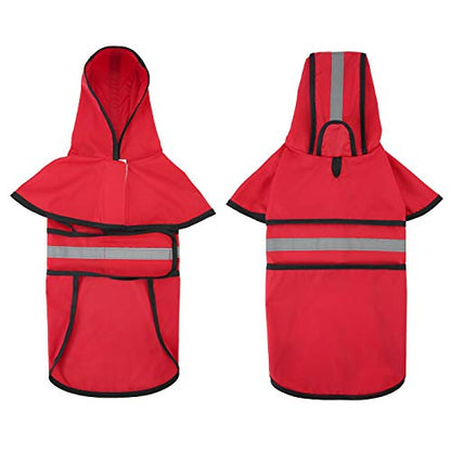 HDE Dog Raincoat Jacket Reflective Adjustable Hooded Pet Poncho Rain Coat with Leash Hole for Small to X-Large Dogs Red - S - color: Red, size: Small