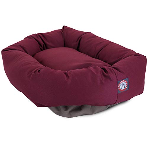 Majestic Pet 40 Inch Bagel Calming Dog Bed Washable – Cozy Soft Round Dog Bed with Spine Support for Dogs to Rest their Head - fluffy donut dog bed 40x29x9 (Inch) - Round Pet Bed Large – Burgundy - color: Burgundy