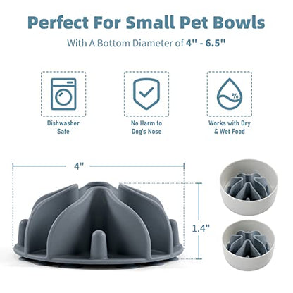 Jaoul Slow Feeder Dog Bowls Insert, Puzzle Slow Feeder Insert with 21 Octopus Suction Cups for Small Breed Dog Food Bowls (4 inch, Grey) - color: Grey, size: Small(4inch)