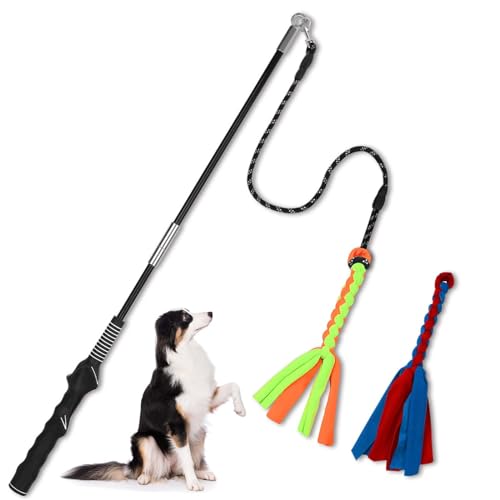 Flirt Pole for Dogs, Interactive Dog Toys Teaser Wand Play Pole with Fleece Rope Lure Chewing Toy for Small Medium Large Dogs Puppy Outdoor Exercise & Training - color: orange