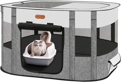 Seiyierr Foldable Pet Playpen - Cat & Puppy Playpen, Travel Dog Crate with Carrying Case, Cat Tent Dog Pen for Outdoor Camping Use - color: Grey, size: X-Large(45''×34''×26'')
