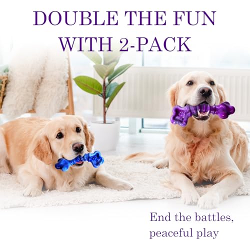 Kseroo 2-Pack Dog Chew Toys for Aggressive Chewers: Indestructible Dog Toys for Large Breed, Tough Dog Chew Bones to Keep Them Busy, A for Large Dogs - color: Purple & Green