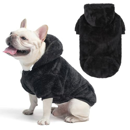 SCENEREAL Fleece Dog Sweaters Hoodie for Small Medium Large Dogs Girls Boys, Plush Fuzzy Dog Clothes Hoodies with Leash Hole, Winter/Fall Puppy Cold Weather Coat, Sherpa Hooded Sweatshirt, Black M - color: Black, size: Medium