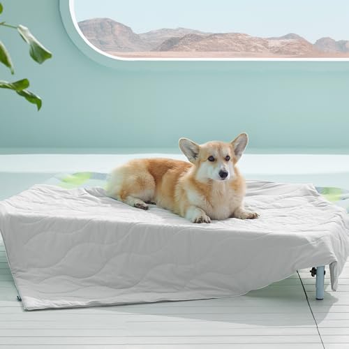 Bedsure Premium Cooling Blanket for Large Dog - Q-MAX>0.5, Breathable Summer Washable Cold Pet Mat, Soft Durable Self Cooling Dog Mat for Hot Weather, Pearl Grey, 40x50 - color: Pearl Grey, size: L(40x50")
