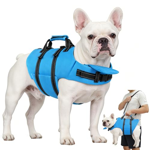 Dog Life Jacket with 4ft Leash, Reflective Pet Life Vest with Zipper and Handle for Swimming Boating, Adjustable High Buoyancy Floatation Swim Vest for Small Medium Large Dogs - Blue, S - color: Blue, size: Small
