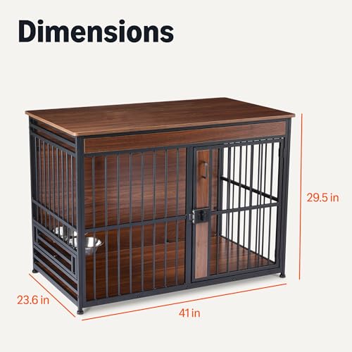 Amazon Basics Furniture Style Dog Crate, Two Bowls Included, 41" x 23.6" x 29.5", Walnut - size: 41''