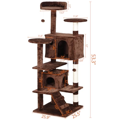 Nova Microdermabrasion 54 in Cat Tree Tower for Indoor Cats Multi-Level Cat Condo Cat Bed Furniture with Scratching Post Kittens Activity Center - color: Brown