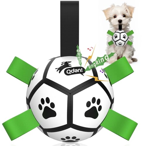 QDAN Dog Toys Balls with Bell Inside, Squeaky Dog Balls for Tug of War, Puppy Birthday Gifts, Dog Water Toys, Ball for Small Dogs(Black Green, 5 inch) - color: Squeaky-Black, size: 5 Inch