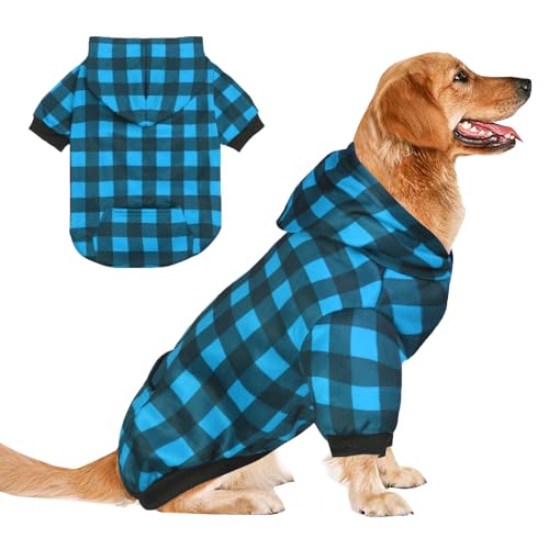 Plaid Dog Sweaters Hoodies Sweatshirts for Dogs Cats, Warm and Soft Cold Weater Coats for Christmas (Blue, Large/X-Large) - color: Blue, size: Large/X-Large