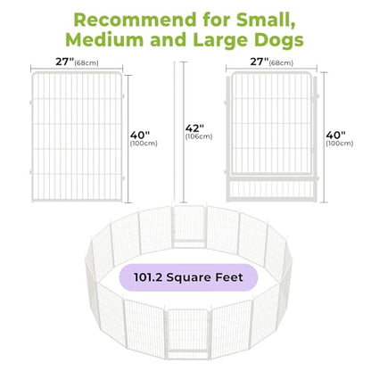 Dog Playpen Indoor, 40 Inch 16 Panels Puppy Playpen for Medium and Large Dogs, Easy Setup Anti-Rust Pet Fence, White - size: 40 inch