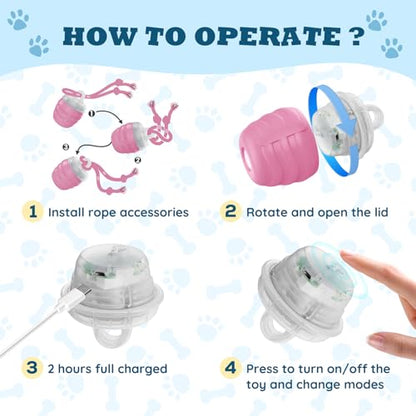 Interactive Dog Toys Ball - New Upgraded Chase Buddy Dog Toy for Medium/Large Dogs, Automatic Moving and Rolling Dogs Ball for Boredom, USB Rechargeable(Pink)