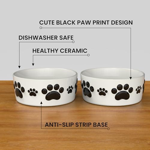 Ceramic Dog Bowls for Medium Size Dogs - 6.5'' Round × 2.5 Tall Dog Food & Water Bowl Set of 2 - Medium Ceramic Bowl with Anti-Slip Rings - Food and Water Bowls with 3 Cups Capacity - size: 6.5in