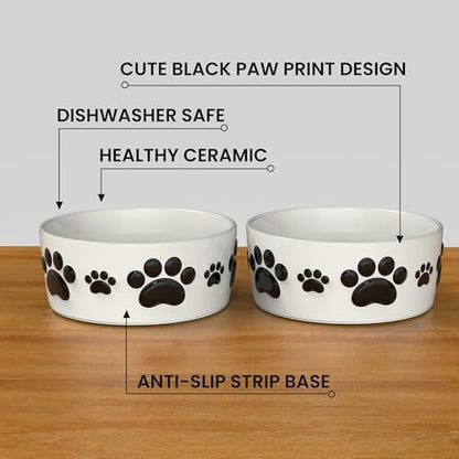 Ceramic Dog Bowls for Medium Size Dogs - 6.5'' Round × 2.5 Tall Dog Food & Water Bowl Set of 2 - Medium Ceramic Bowl with Anti-Slip Rings - Food and Water Bowls with 3 Cups Capacity - size: 6.5in