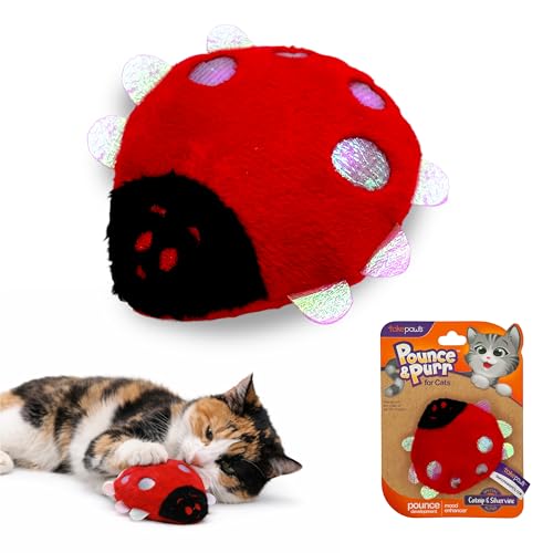 Pounce & Purr® Plush Cat Toys, Catnip & Silvervine Infused, Shiny Iridescent Accents, Interactive Play Toys for Cats & Kittens (Ladybug) - color: Ladybug