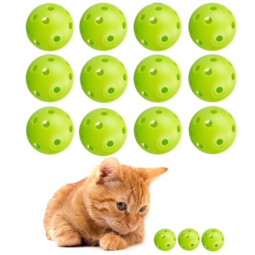 12Pcs Cat Ball Toy, Low Noise No Bells Holey Plastic Cat Balls, Funny Interactive Cats Toys for Indoor Cats, Firm Toy Balls for Kitten Puppy Ferret Bird (1.65", Green) - color: Green, 12/Pack