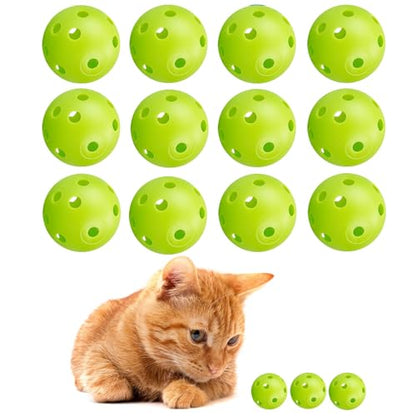 12Pcs Cat Ball Toy, Low Noise No Bells Holey Plastic Cat Balls, Funny Interactive Cats Toys for Indoor Cats, Firm Toy Balls for Kitten Puppy Ferret Bird (1.65", Green) - color: Green, 12/Pack