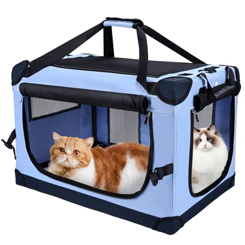 PEGIC Large Cat Carrier for Car Travel, Soft Sided Collapsible Pet Carrier for Outdoor and Indoor Uses, Roomy Extra Large Carrier for 2 Kittens, Large Cat or Puppies up to 50lbs (Blue) - color: Blue