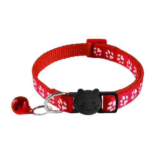 2 Pack Breakaway Cat Collars with Bells, Reflective Design and Claw Print Design, Safety Buckle Kitten Collars Adjustable from 7.5 to 12.5 Inches (Red) - color: Red