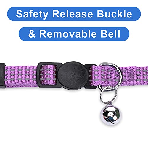 Pawtitas Reflective Purple Cat Collar with Safety Buckle and Removable Bell for Kitten and Cats Orchid - color: Reflective Orchid