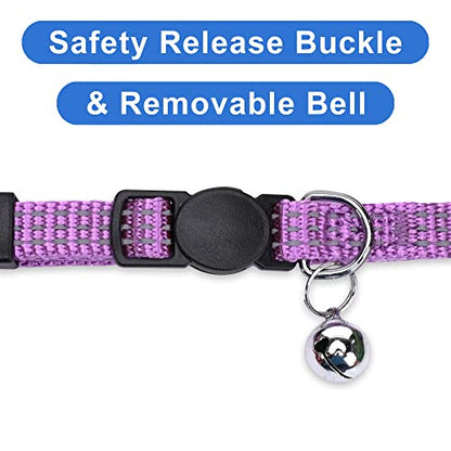 Pawtitas Reflective Purple Cat Collar with Safety Buckle and Removable Bell for Kitten and Cats Orchid - color: Reflective Orchid