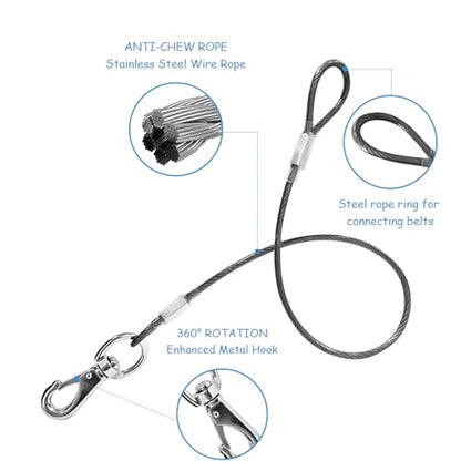 Chew Proof Dual Dog Leashes, 2Pack Extension Metal Cable Lead, No Tangle, Heavy Duty Dog Leash Extender for Collar & Harness (Black+Green, 20in/50cm) - color: Black+Green