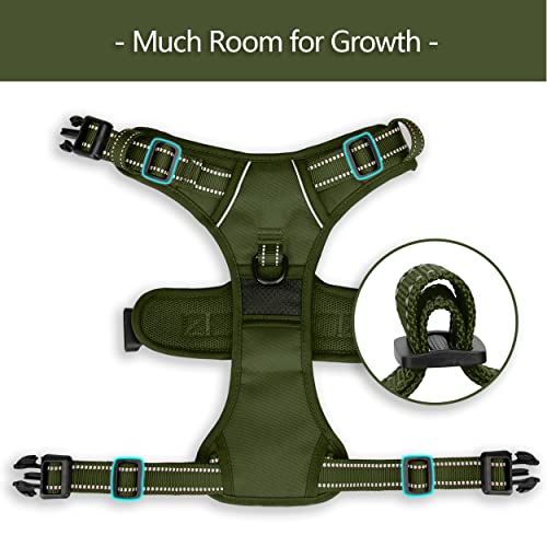 PoyPet No Pull Dog Harness, No Choke Reflective Dog Vest, Adjustable Pet Harnesses with Easy Control Padded Handle for Small Medium Large Dogs(Military Green,XS) - color: Military Green, size: XS