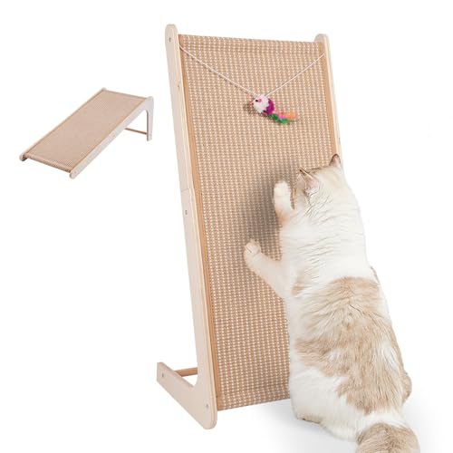 Sisal Cat Scratchers for Indoor Cats, 26.8'' L-Shape Cat Scratching Board, Solid Wooden Cats Scratch Pad with Mouse Toy, Large Cats Scratching Posts to Protect Furniture(Ramp Scratcher) - size: Ramp