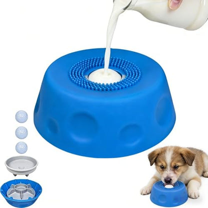Slow Feeder Dog Lick Bowl with 3 Rolling Ball,Anti-Slip Silicone Puzzle Feeder for Liquid Treats,Bone Broth,Yogurt,Wet Food,Anxiety Relief Enrichment Lick Toy for All Dogs & Cats (Blue-2Pcs) - color: Blue-2Pcs