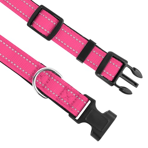 Reflective Dog Collar, Adjustable Soft Neoprene Padded Nylon Pet Collars with Buckle for Puppy and Small Dogs, Cats, Hotpink,XS - color: Hotpink, size: X-Small