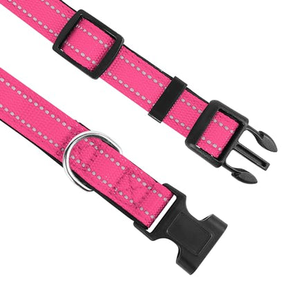 Reflective Dog Collar, Adjustable Soft Neoprene Padded Nylon Pet Collars with Buckle for Puppy and Small Dogs, Cats, Hotpink,XS - color: Hotpink, size: X-Small