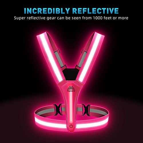LED Reflective Vest Safety Gear, Light Up Vest for Night Walking Cycling, High Visibility Running Vest with Reflective Strips - color: Pink-02