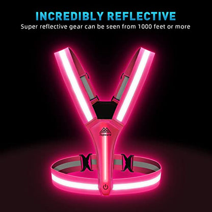 LED Reflective Vest Safety Gear, Light Up Vest for Night Walking Cycling, High Visibility Running Vest with Reflective Strips - color: Pink-02