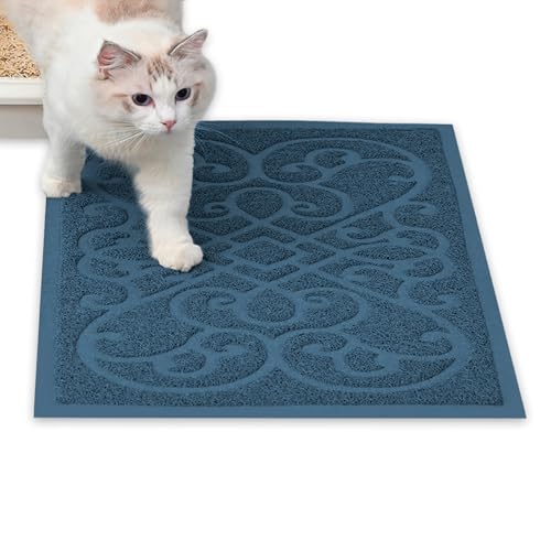 PetLike Cat Litter Box Mat, Thick Kitty Litter Trapping Mat, Durable,Waterproof &Washable with Non-Slip Backing, Soft on Kitty Paws and Easy to Clean, BPA Free - color: Sliver Blue, size: 30x18