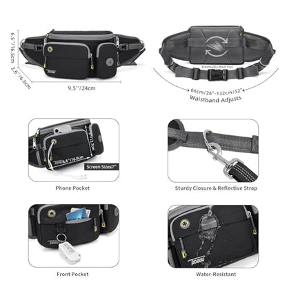 TUDEQU 4-in-1 Dog Walking Belt with Large Fanny Pack, Dog Fanny Pack, Hands Free Dog Leash Leash for Large Dogs that Pull Training Jogging Hiking - color: BLACK