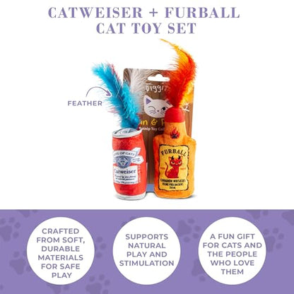 Haute Diggity Kitty Catweiser + Furball Catnip Toys, Soft Plush Cat Toys Catnip Filled with Interactive Crackle Sound & Feathers, Safe & Durable Toy for Cats & Kitten, 2 Pcs - style: Catweiser + Furball
