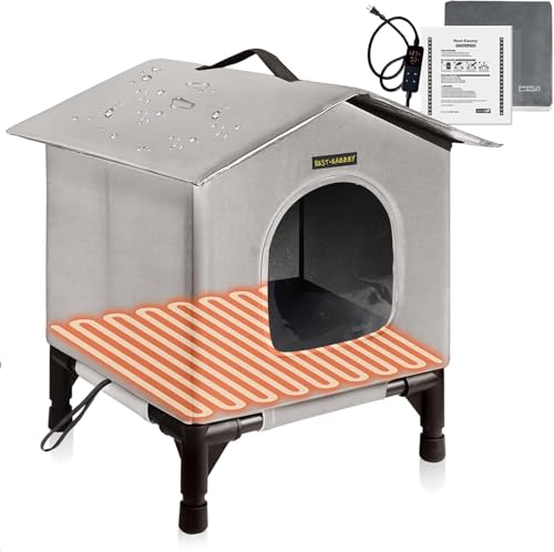 Rest-Eazzzy Heated Cat House for Outdoor Cats, Waterproof, Fully Insulated Shelter for Stray and Feral Cats, Great for Cat Houses for Outdoor Cat and Cat Beds for Indoor Cats (Grey-Heat, Small) - color: Grey-Heat, size: Small