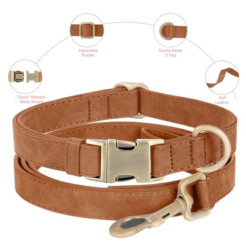 Genuine Leather Dog Collar - Adjustable Pet Collar with Quick Release Metal Buckle, Soft Skin Friendly Real Leather Collar for Small, Medium, Large Dogs (Khaki, M：Fit 12-20" Neck) - color: Khaki, size: M：Fit 12-20" Neck