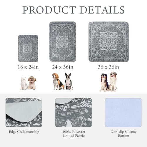 Washable Pee Pads for Dogs,4 Pack Reusable Puppy Pads,Absorbent and Leakproof Dog Pee Pads,Non Slip Puppy Training Pads,Pet Mat for Floor,Crate,Couch,Whelping,Grey 18"x24" - size: 18"x24"(Pack of 4)