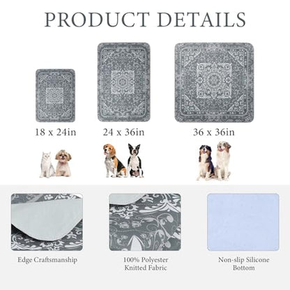 Washable Pee Pads for Dogs,4 Pack Reusable Puppy Pads,Absorbent and Leakproof Dog Pee Pads,Non Slip Puppy Training Pads,Pet Mat for Floor,Crate,Couch,Whelping,Grey 24"x36" - size: 24"x36"(Pack of 4)