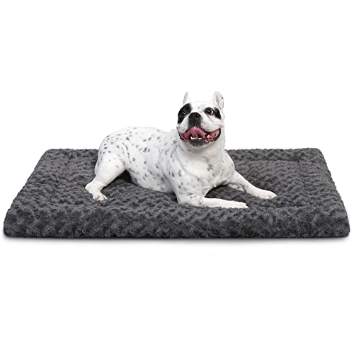 Washable Dog Bed Reversible Dog Beds for Crate Soft Fluffy Kennel Pad Anti-Slip Pet Sleeping Mat for Large Jumbo Medium Small Dogs (Grey, 30.00" x 19.00" x 1.50") - color: Grey, size: 30.00" x 19.00" x 1.50"