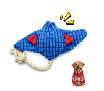 Durable Stingray Manta Ray Rope Plush Dog Toy with Squeaker – Strong Stitched Seams, High Resilience Cotton, Interactive Tug-of-War for Small to Large Breeds, Teething Puppies & Moderate Chewers - color: Blue Fish