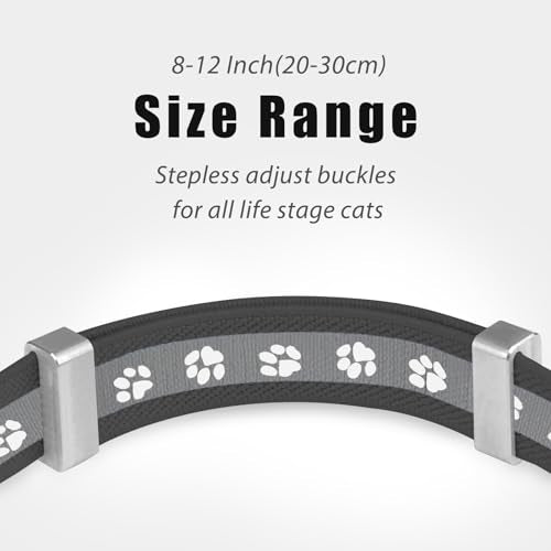 Cat Collar Apple AirTag-Compatible - Cat Paw Print Design, Durable Elastic Band with Reflective Strips and Bell, Infinitely Adjustable Collar for Small to Medium Pets, Black.