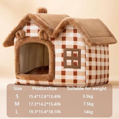 Cute Bear Pet Nest Luxury Double Roof Indoor Dog House Winter Cat Nest Foldable Warm Soft Kennel Cozy Cat House with Removable Cushion Pillow and Non-Slip Bottom - size: L:19.3*15.4*18.1IN