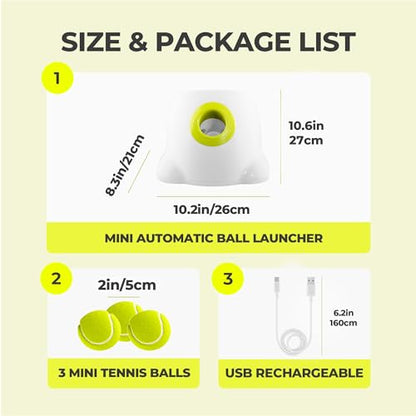 AFP Automatic Ball Launcher for Dogs, USB Rechargeable Interactive Dog Ball Thrower Machine, Auto Fetch Launcher for Small&Medium Dogs, Indoor Outdoor Puppy Play Toy, 3 Tennis Balls Included (2 Inch) - size: 2" ball launcher